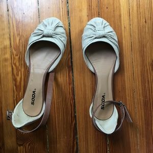 Soda Linen D'orsay Flats with Ankle Strap